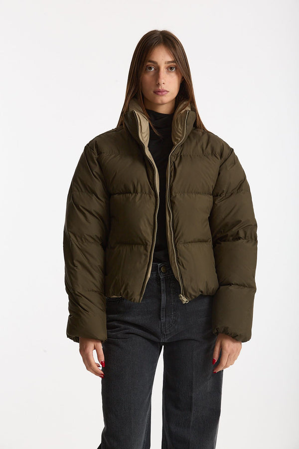 Piumino crop PINE reversibile verde militare/beige donna Grifoni