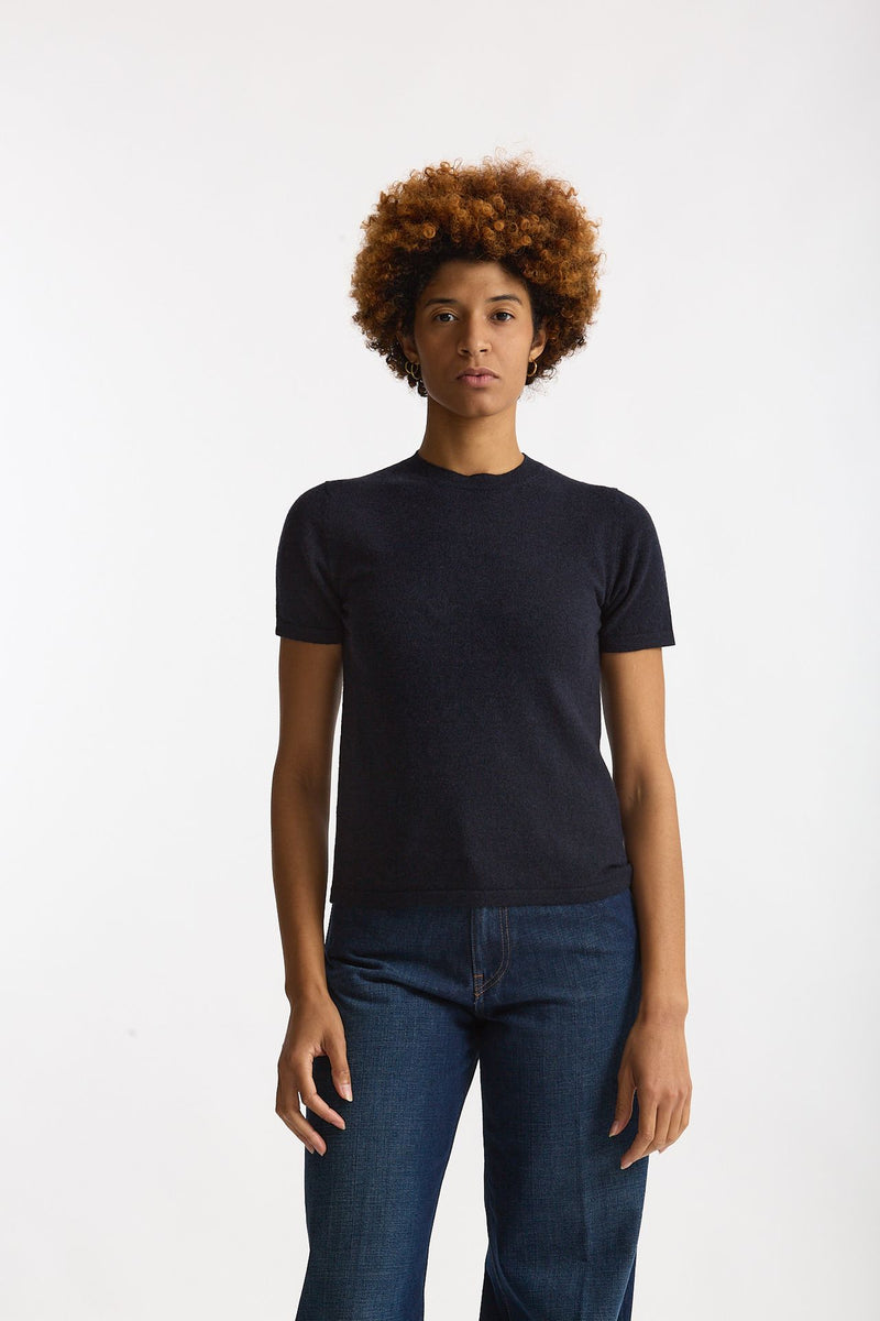Maglia mezza manica in lana blu donna Grifoni - 1