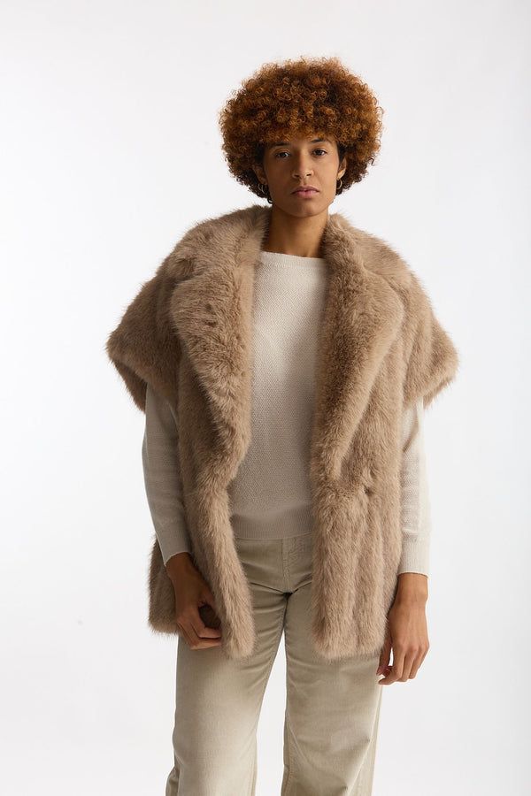 Gilet in eco pelliccia beige donna Herno