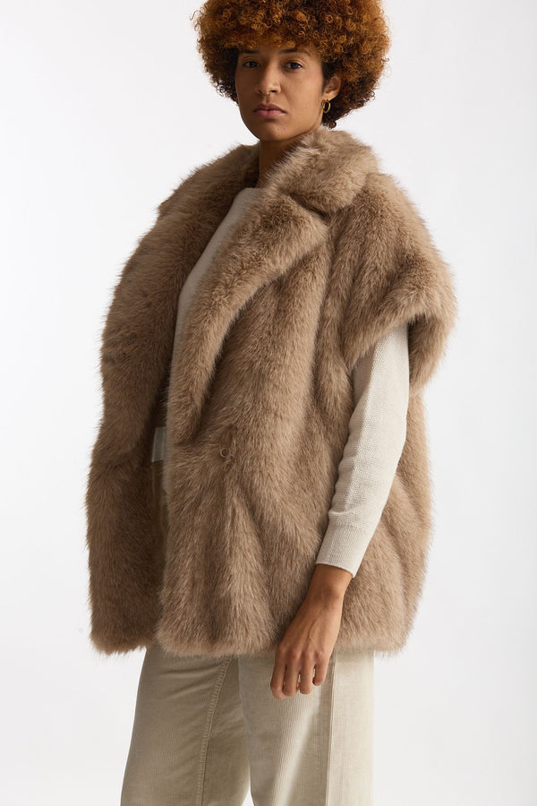 Gilet in eco pelliccia beige donna Herno