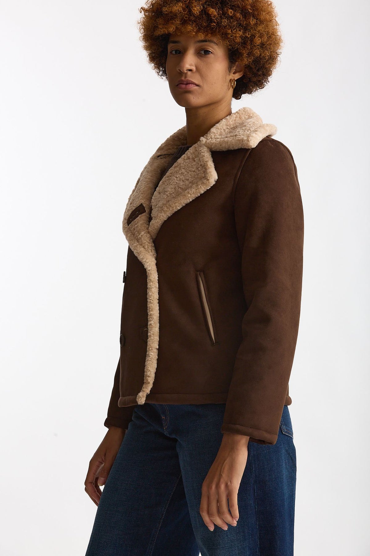 Eco montone corto marrone e beige donna Herno - 2