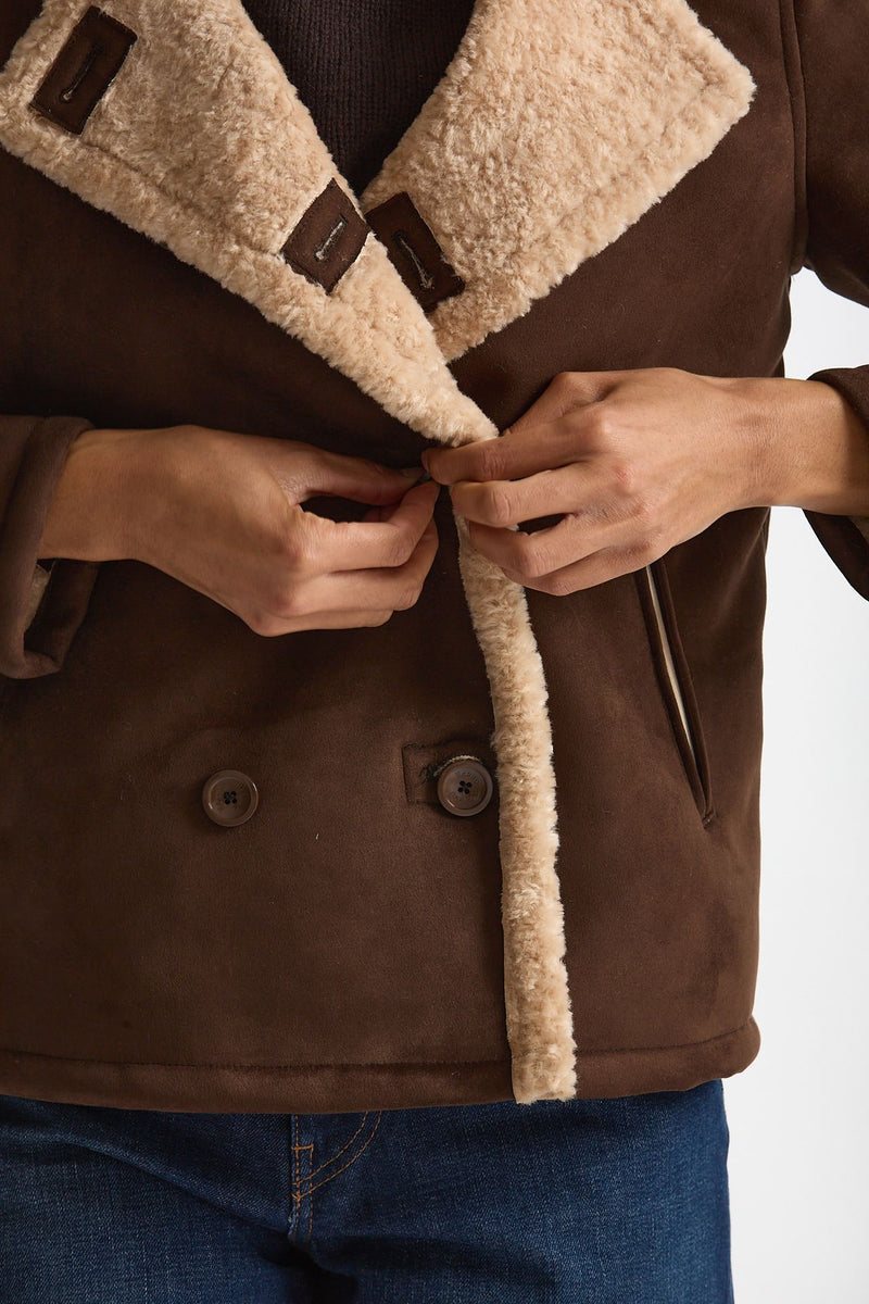 Eco montone corto marrone e beige donna Herno - 7