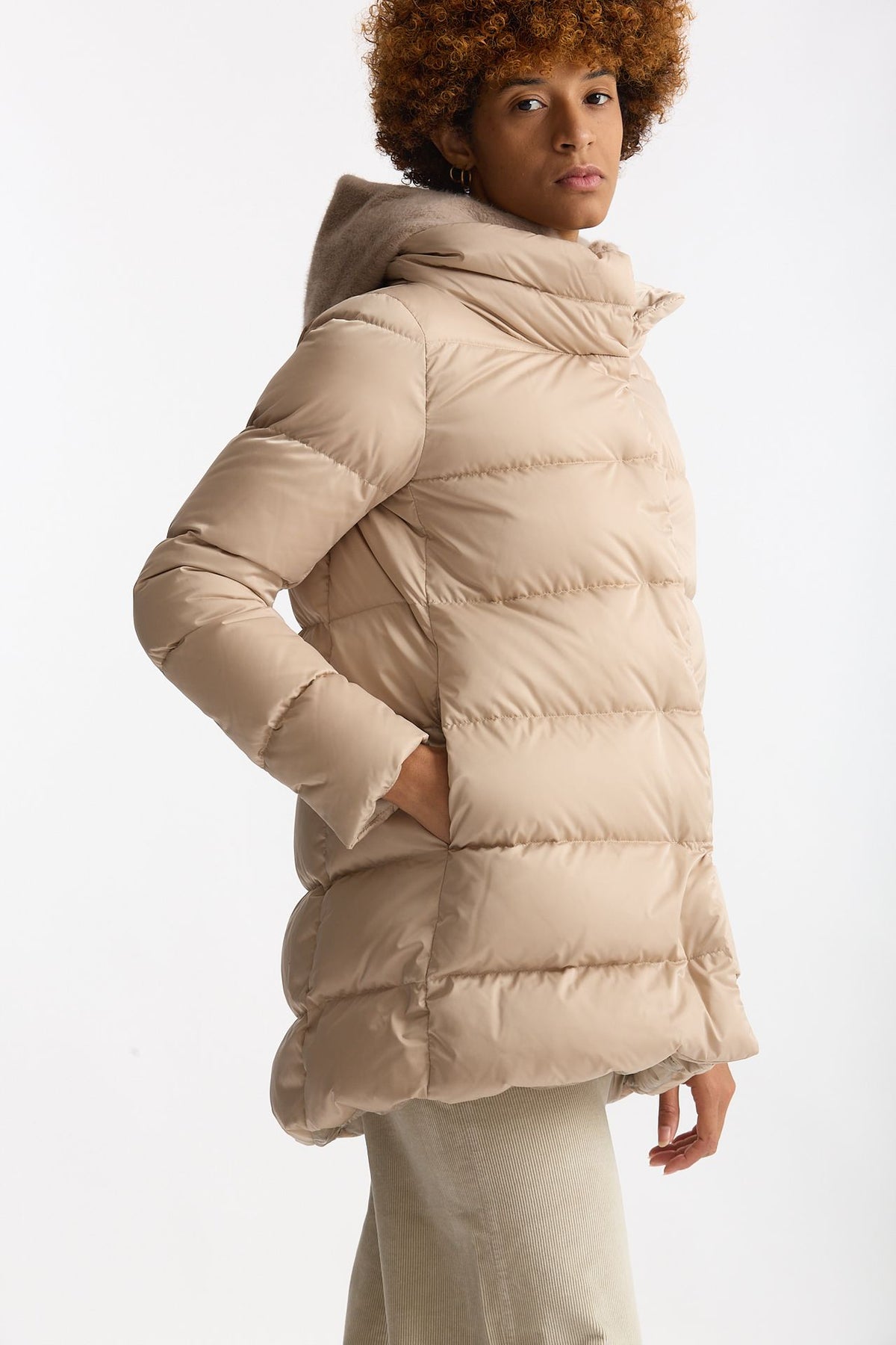 Piumino midi in raso panna donna Herno - 1