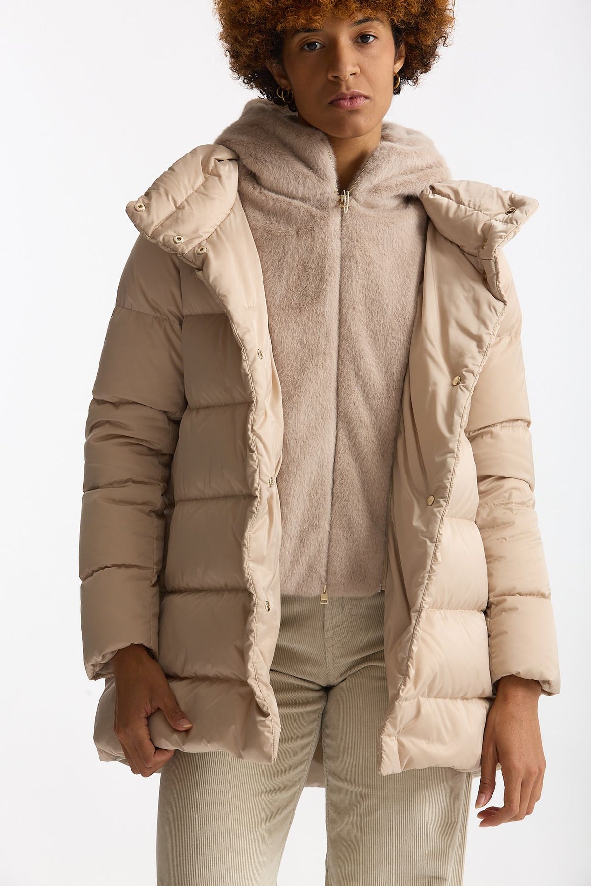 Piumino midi in raso panna donna Herno - 6