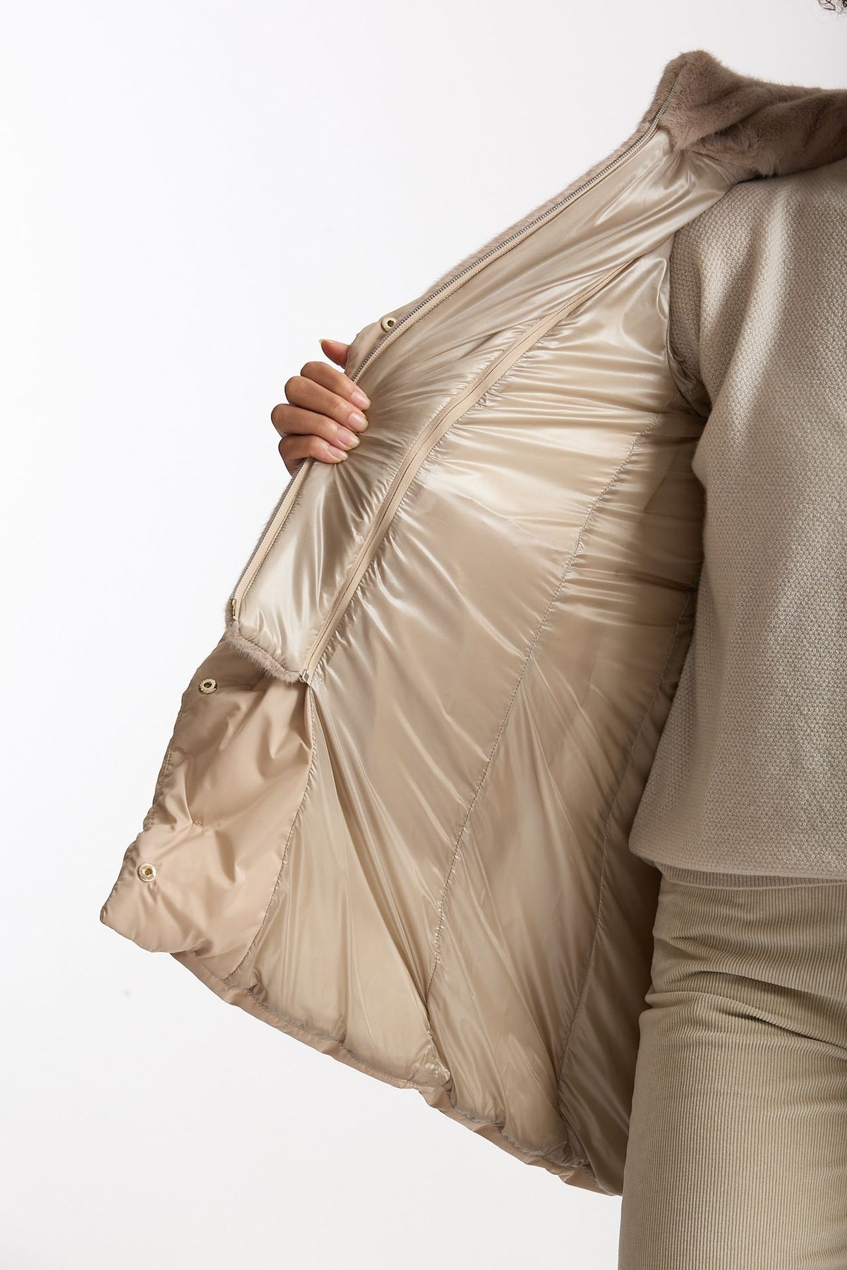 Piumino midi in raso panna donna Herno - 7
