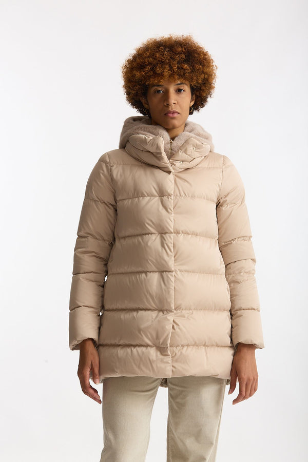 Piumino midi in raso panna donna Herno