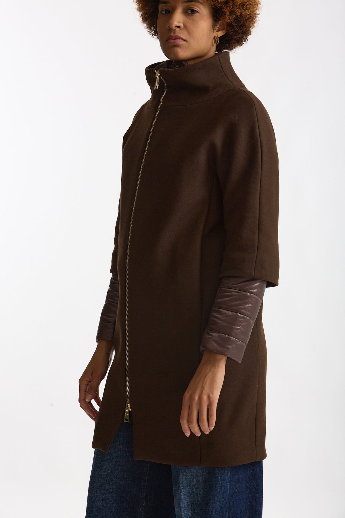 Cappotto in twill di lana e nylon marrone donna Herno - 1