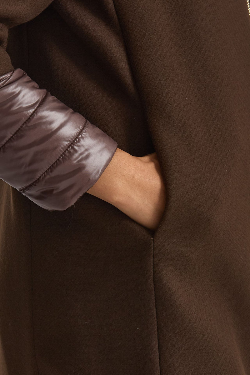 Cappotto in twill di lana e nylon marrone donna Herno - 5