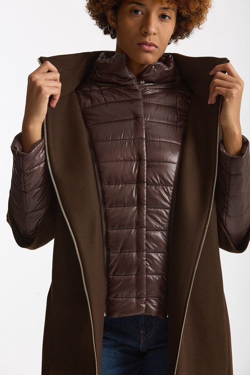 Cappotto in twill di lana e nylon marrone donna Herno - 6