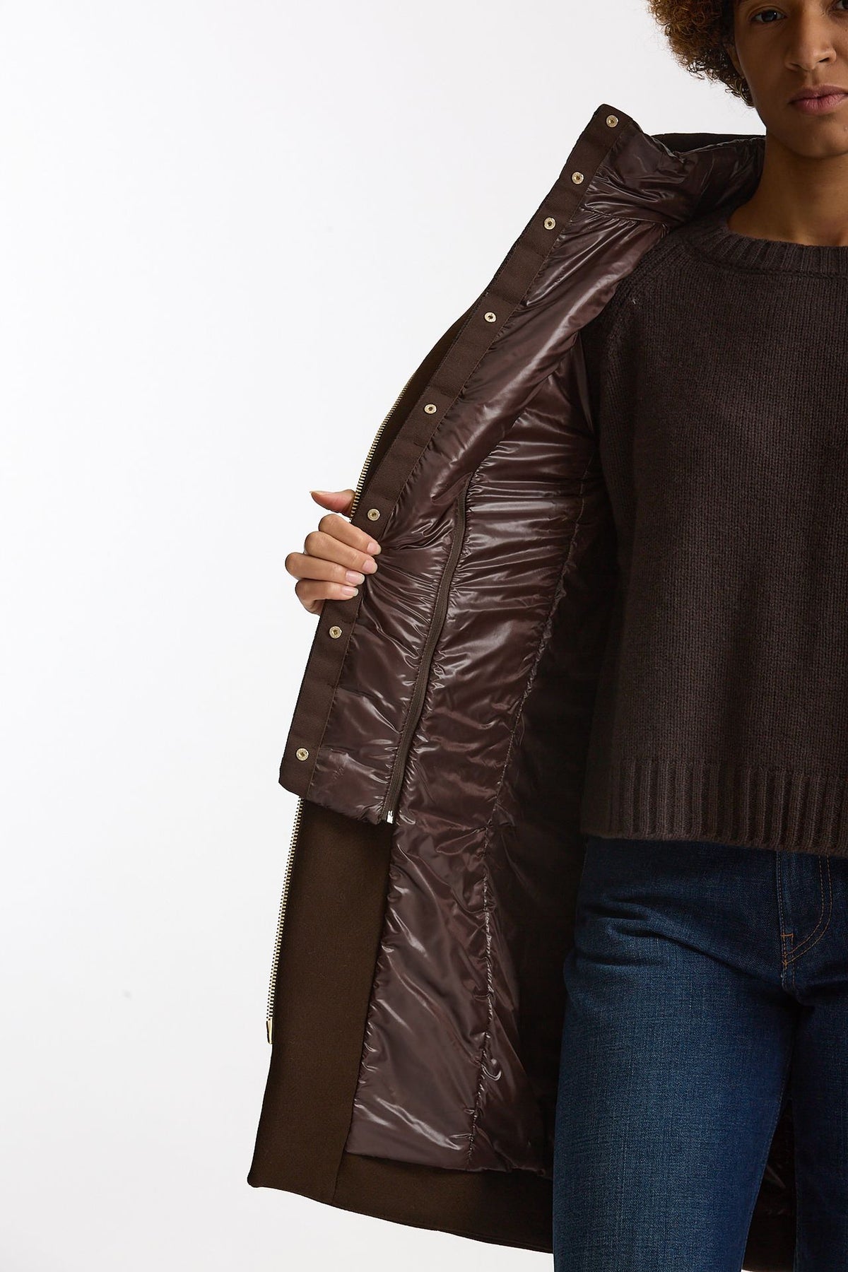 Cappotto in twill di lana e nylon marrone donna Herno - 7