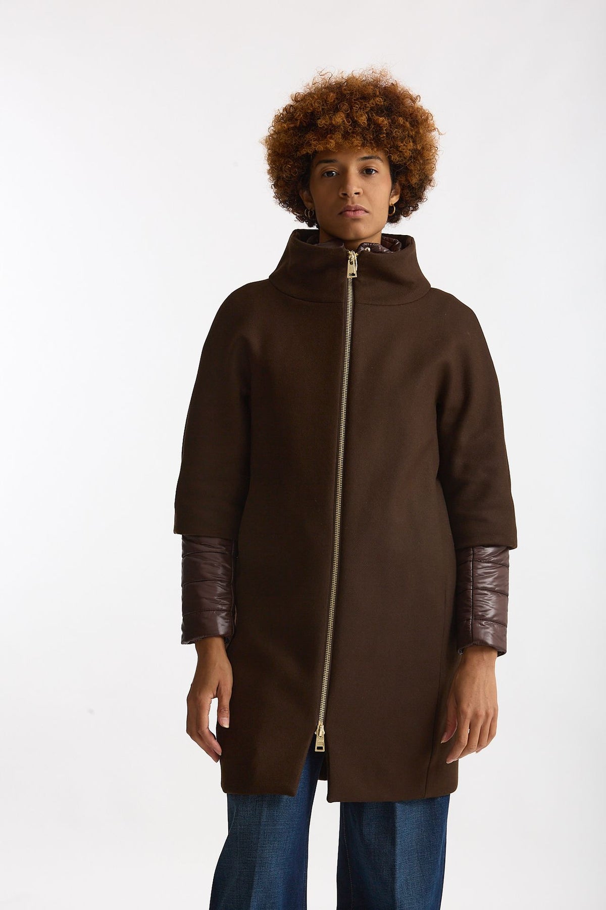 Cappotto in twill di lana e nylon marrone donna Herno - 2