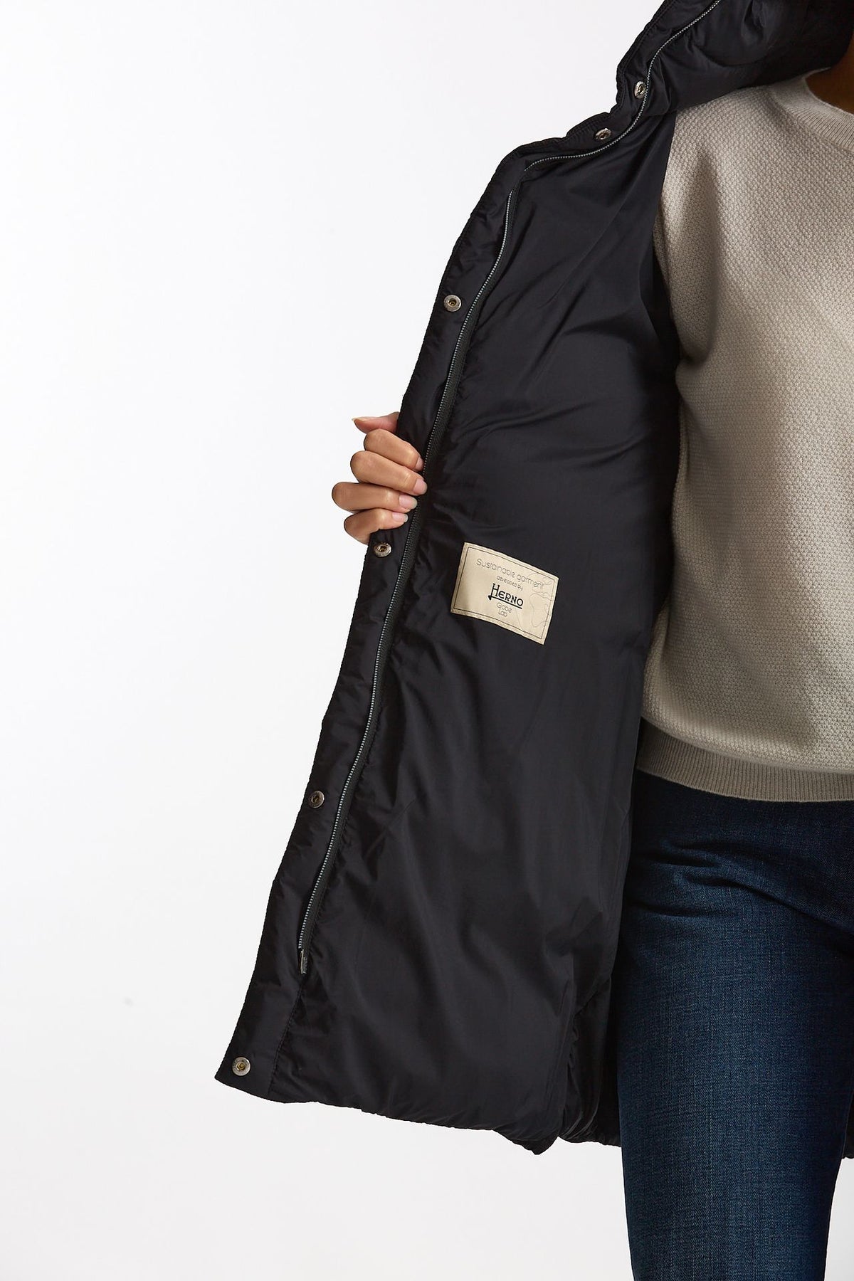 Piumino lungo nero donna Herno - 8