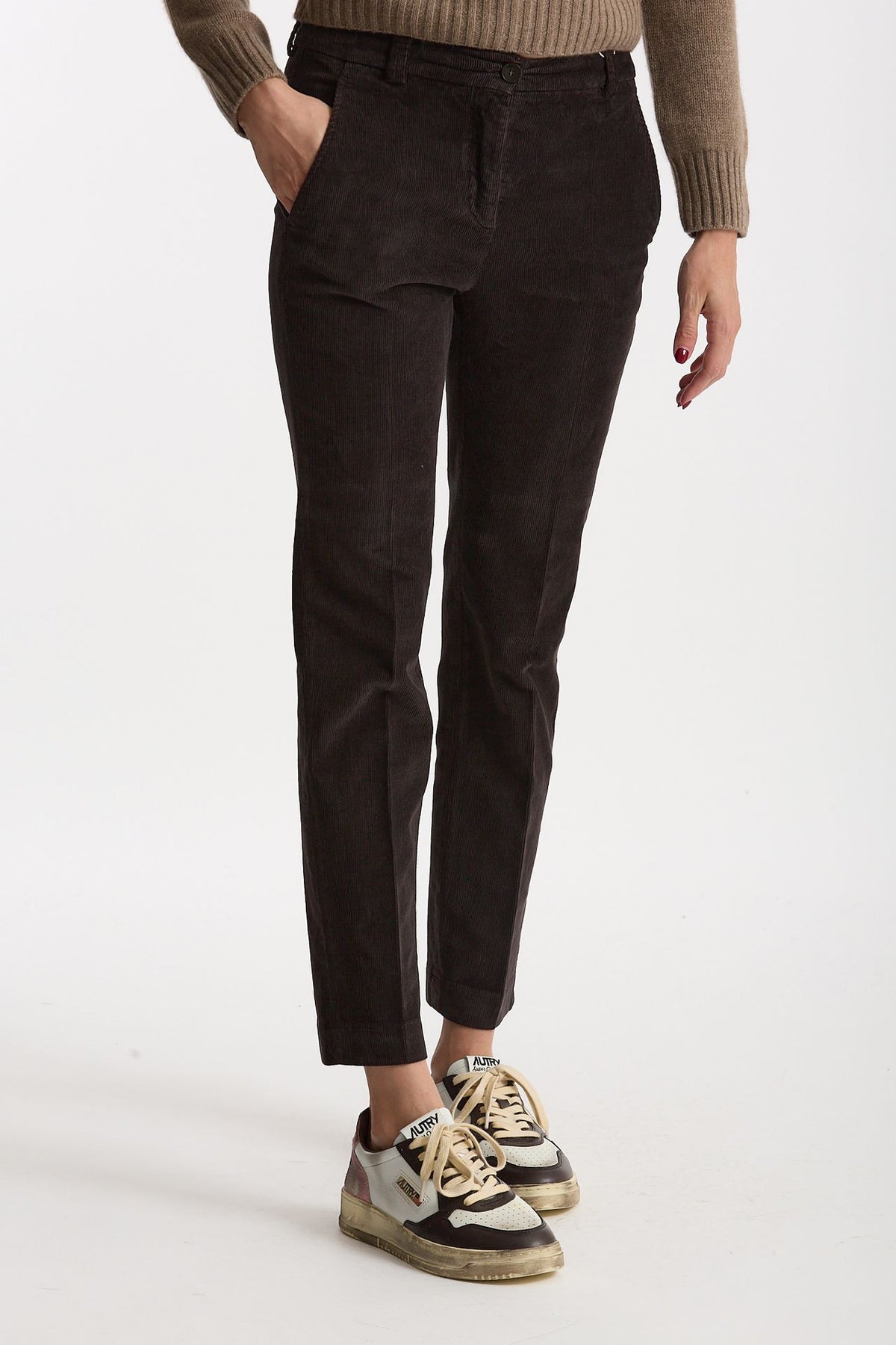 Pantalone slim in velluto LEYRE testa di moro donna Incotex - 3