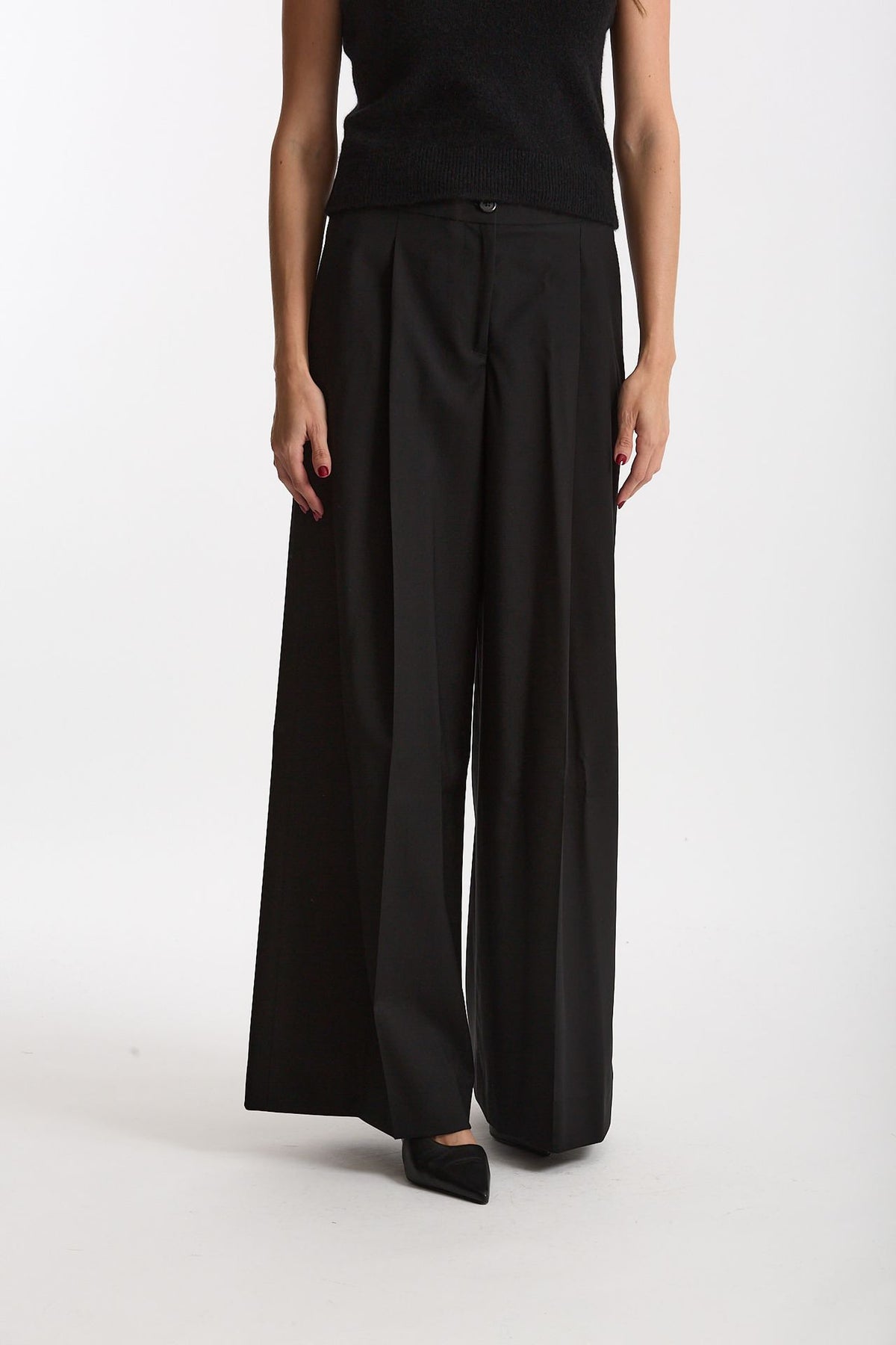 Pantalone in fresco lana nero donna Laneus - 1