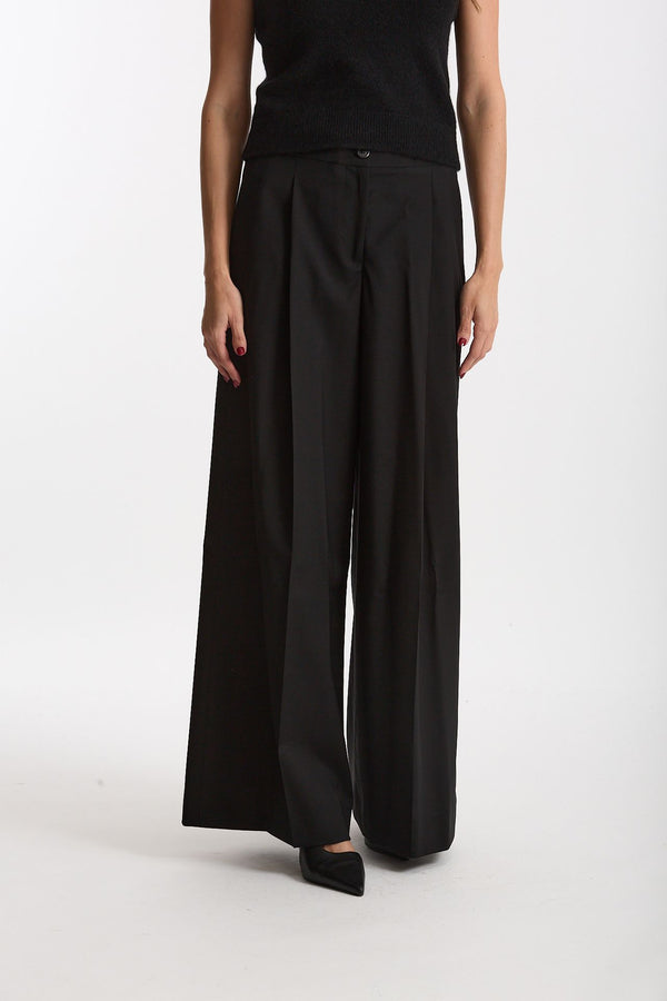 Pantalone in fresco lana nero donna Laneus