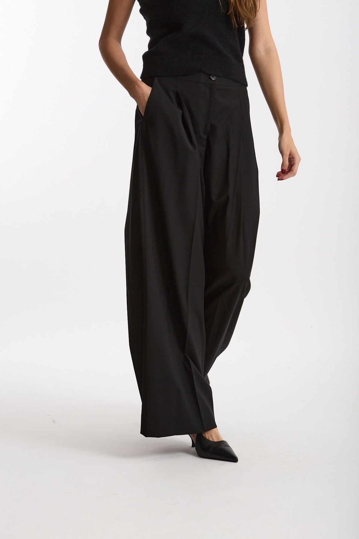 Pantalone in fresco lana nero donna Laneus - 4
