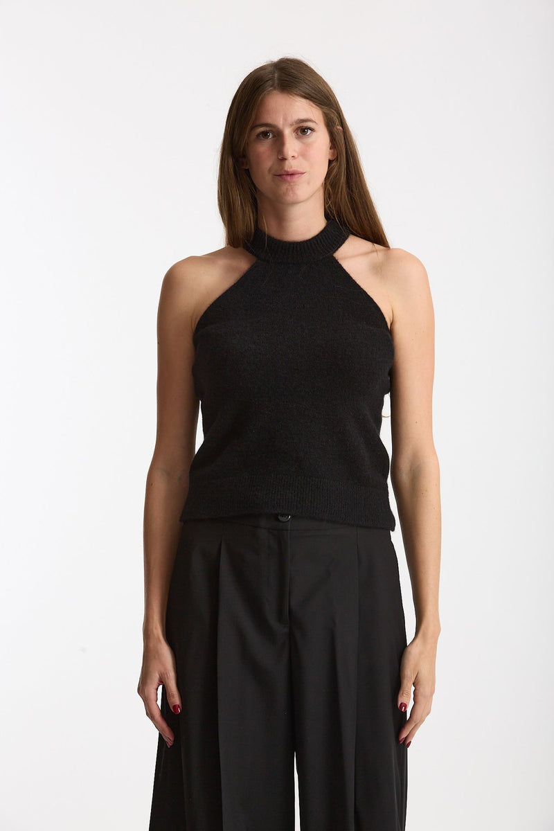 Top in cashmere e seta nero donna Laneus - 1