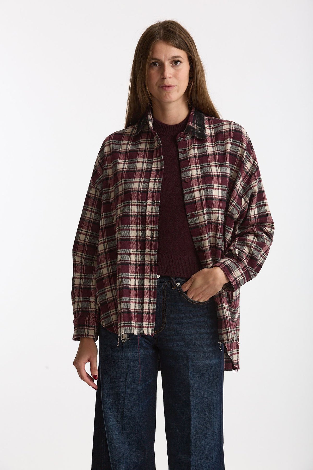 Camicia over a quadri bordeaux donna Laneus - 1