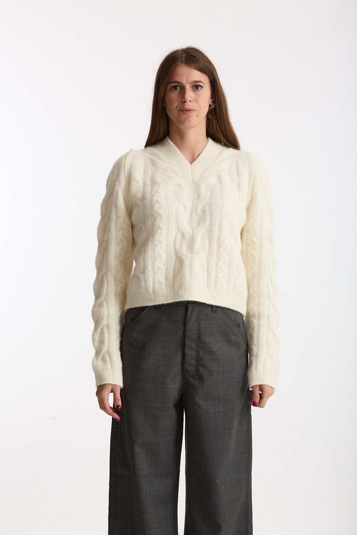 Maglia a trecce bianco donna Laneus - 2