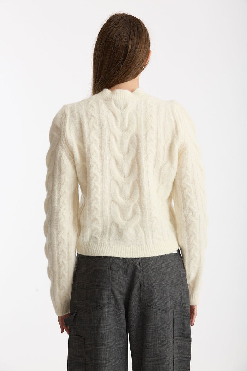 Maglia a trecce bianco donna Laneus - 3