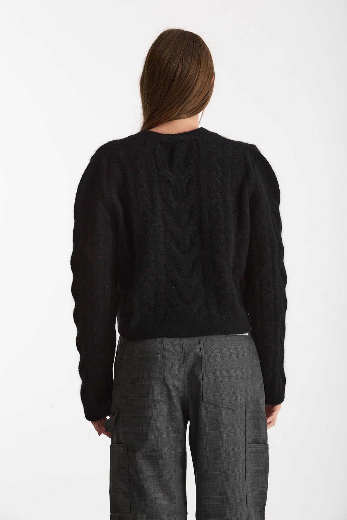 Cardigan girocollo a trecce nero donna Laneus - 3