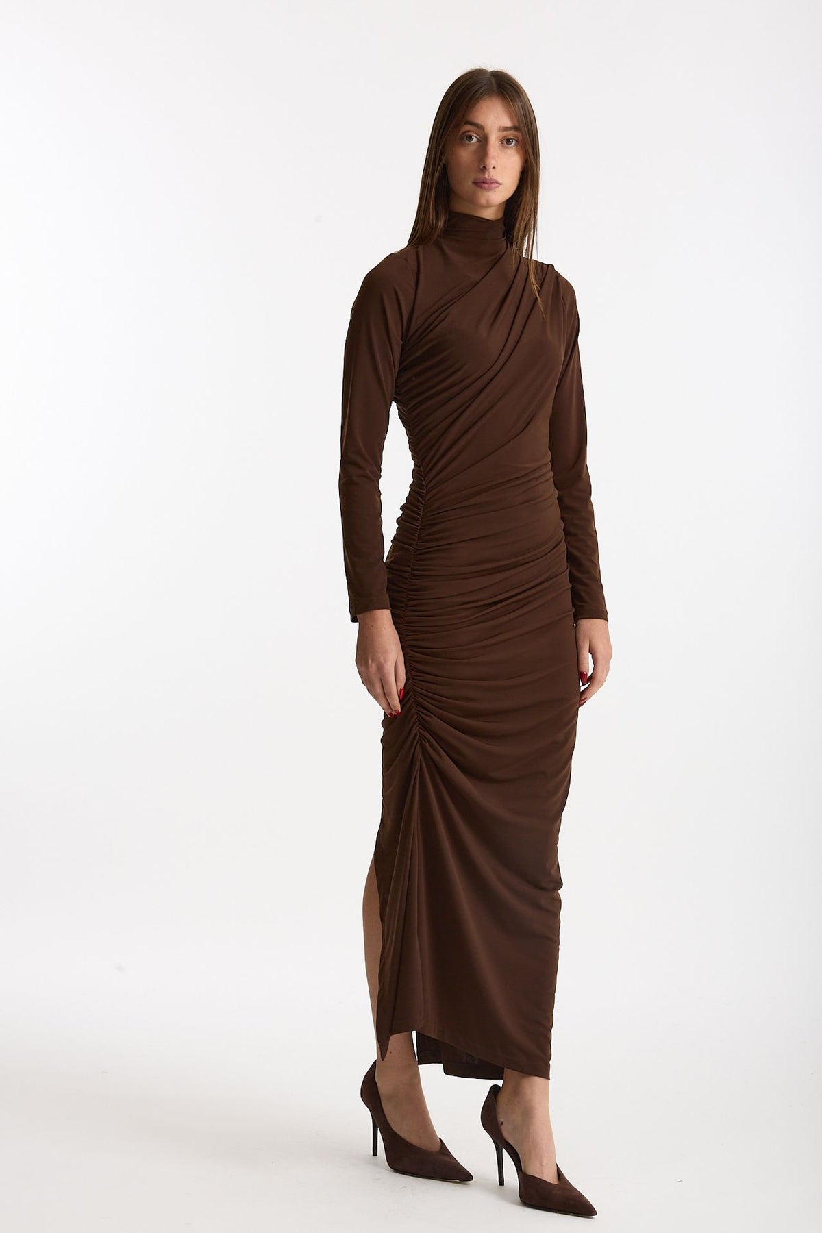 Abito lungo dolcevita marrone donna Marsēm - 4