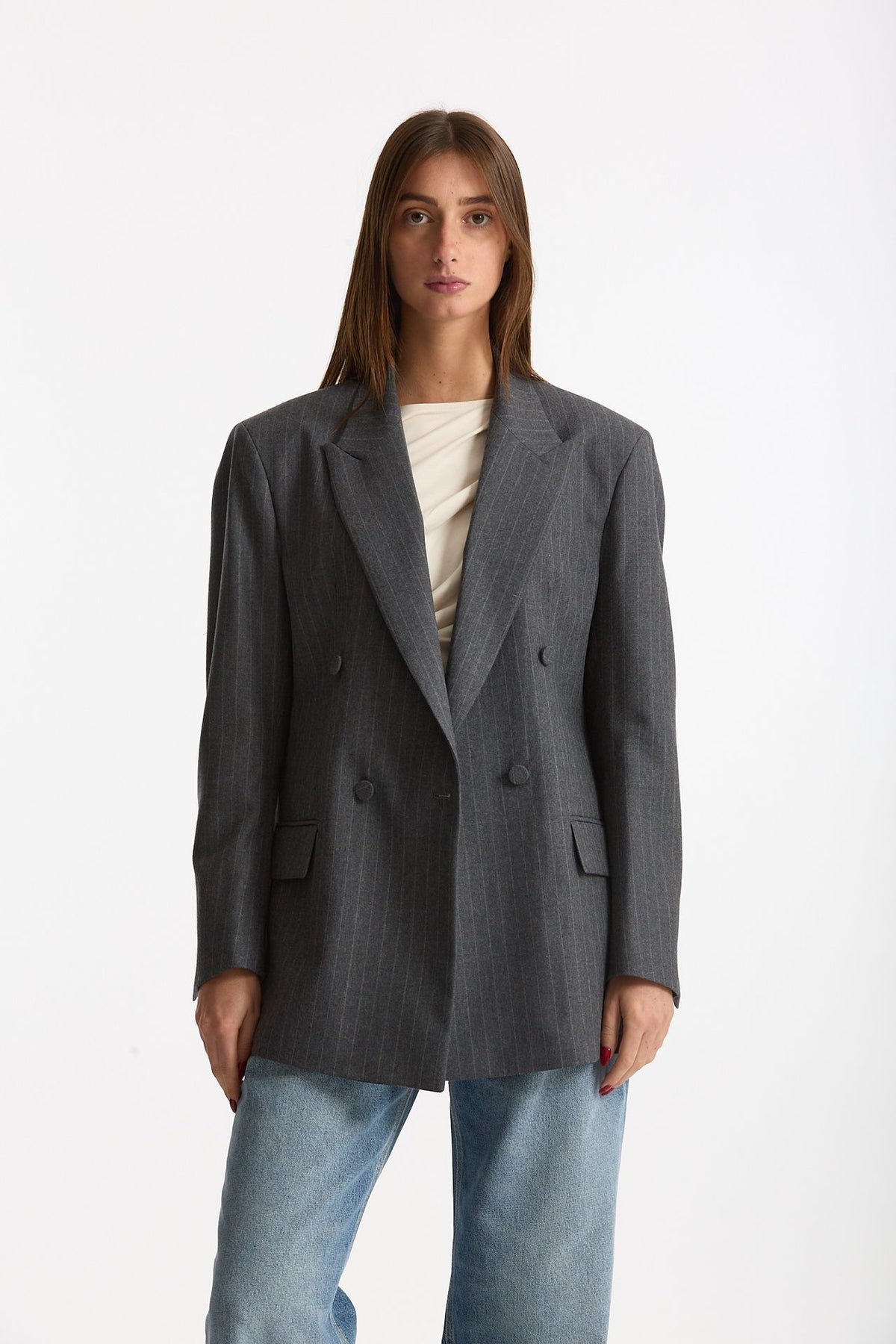 Giacca doppiopetto gessata grigio donna Marsēm - 1