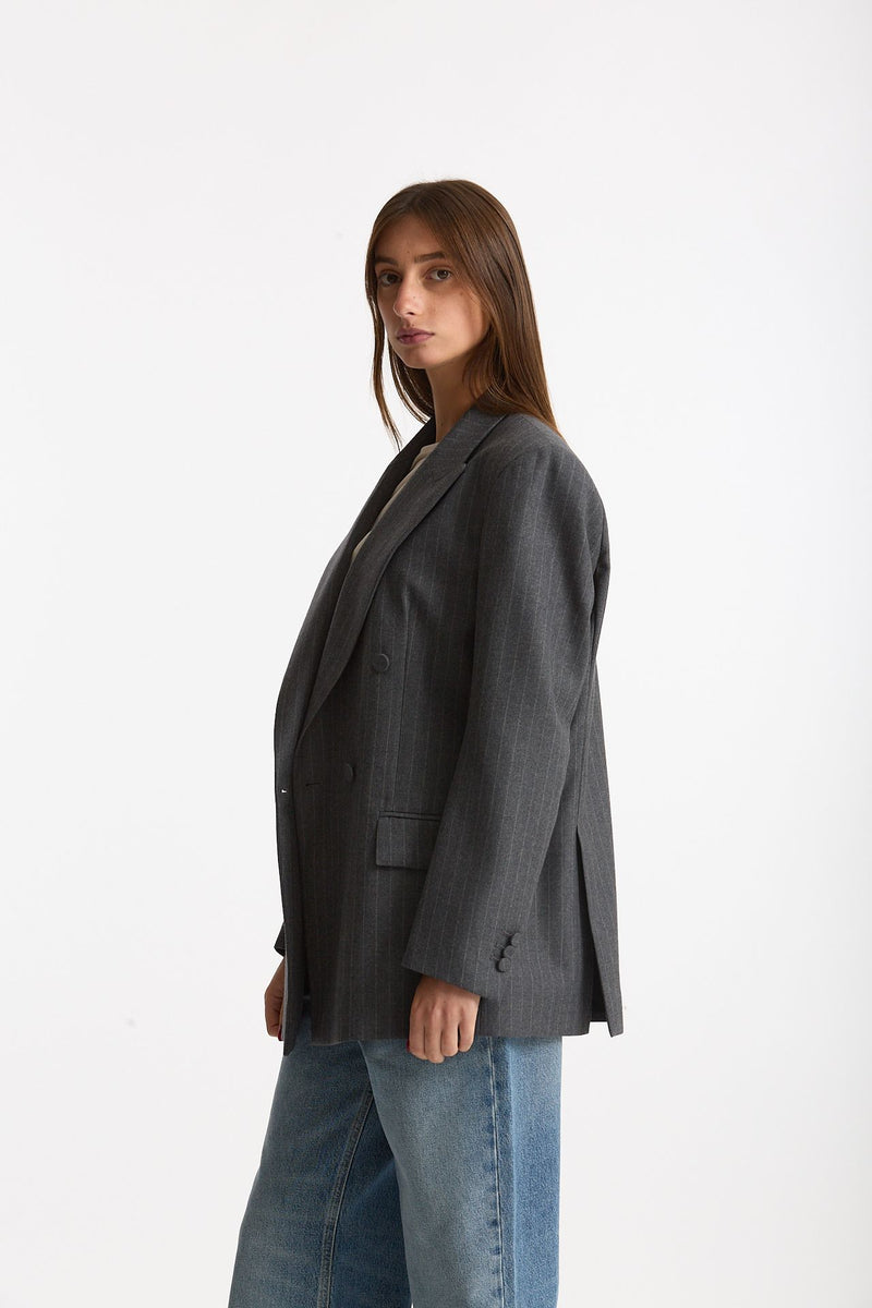 Giacca doppiopetto gessata grigio donna Marsēm - 2