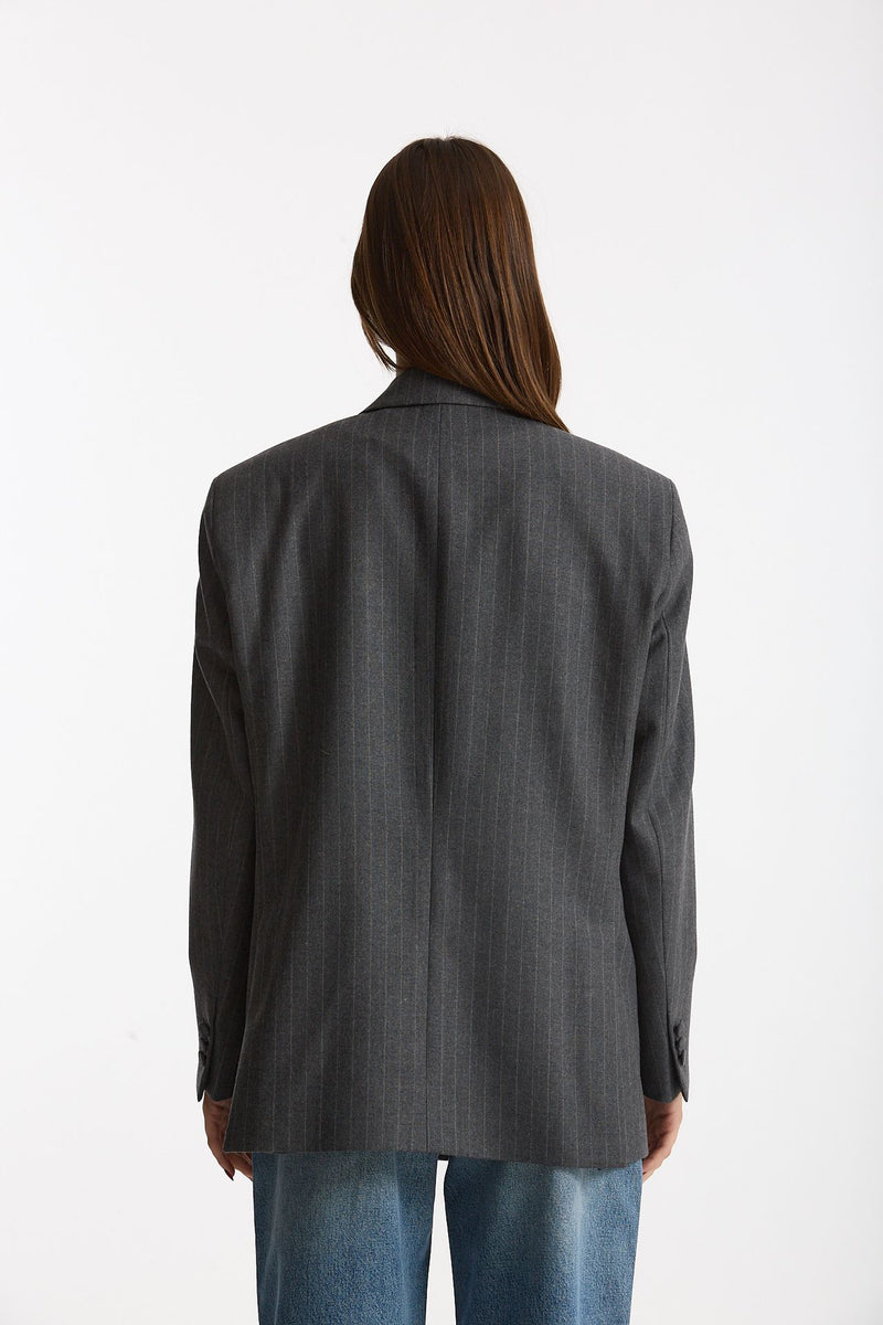Giacca doppiopetto gessata grigio donna Marsēm - 3
