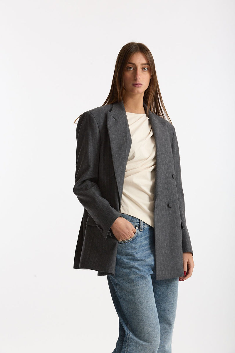 Giacca doppiopetto gessata grigio donna Marsēm - 4