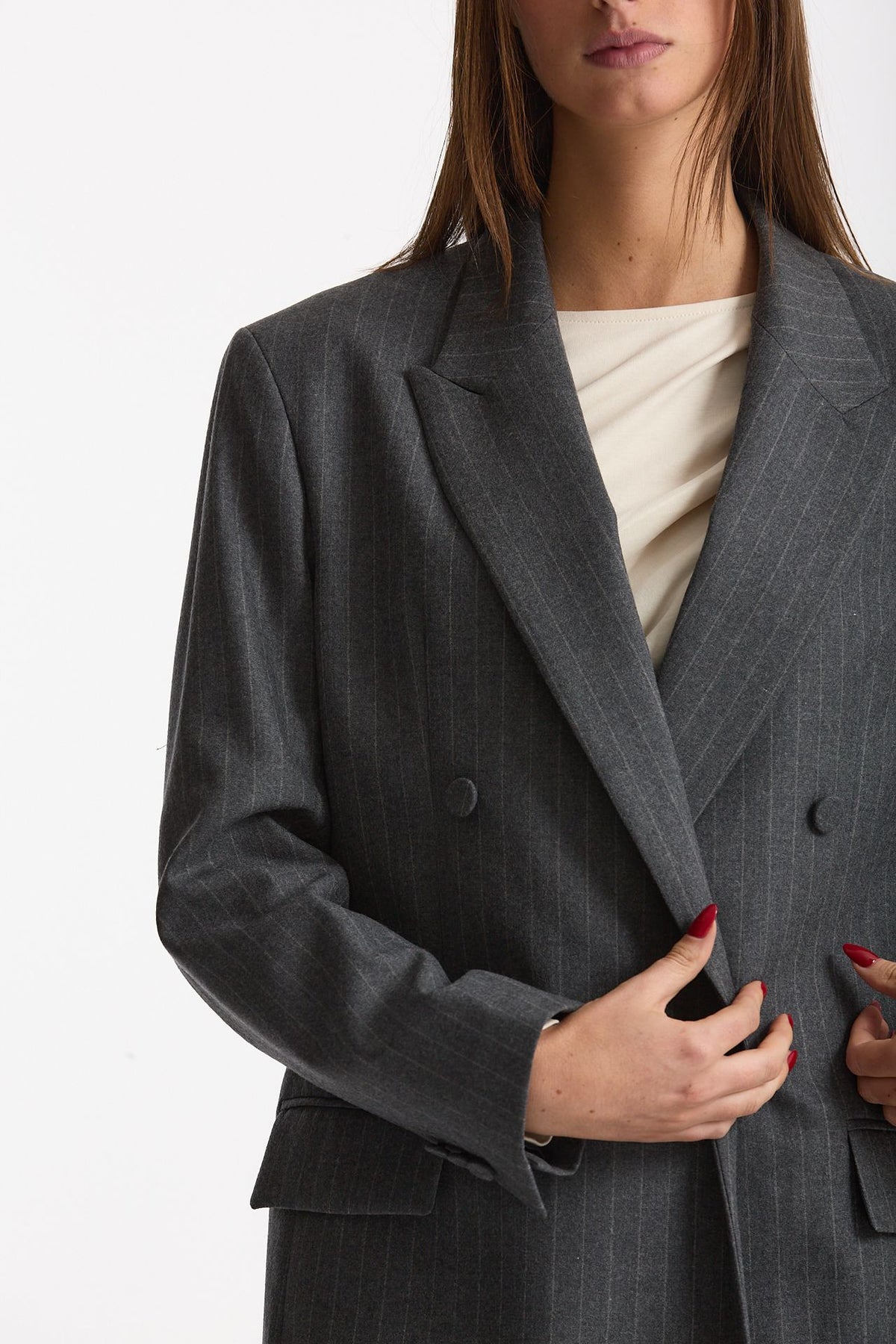 Giacca doppiopetto gessata grigio donna Marsēm - 6