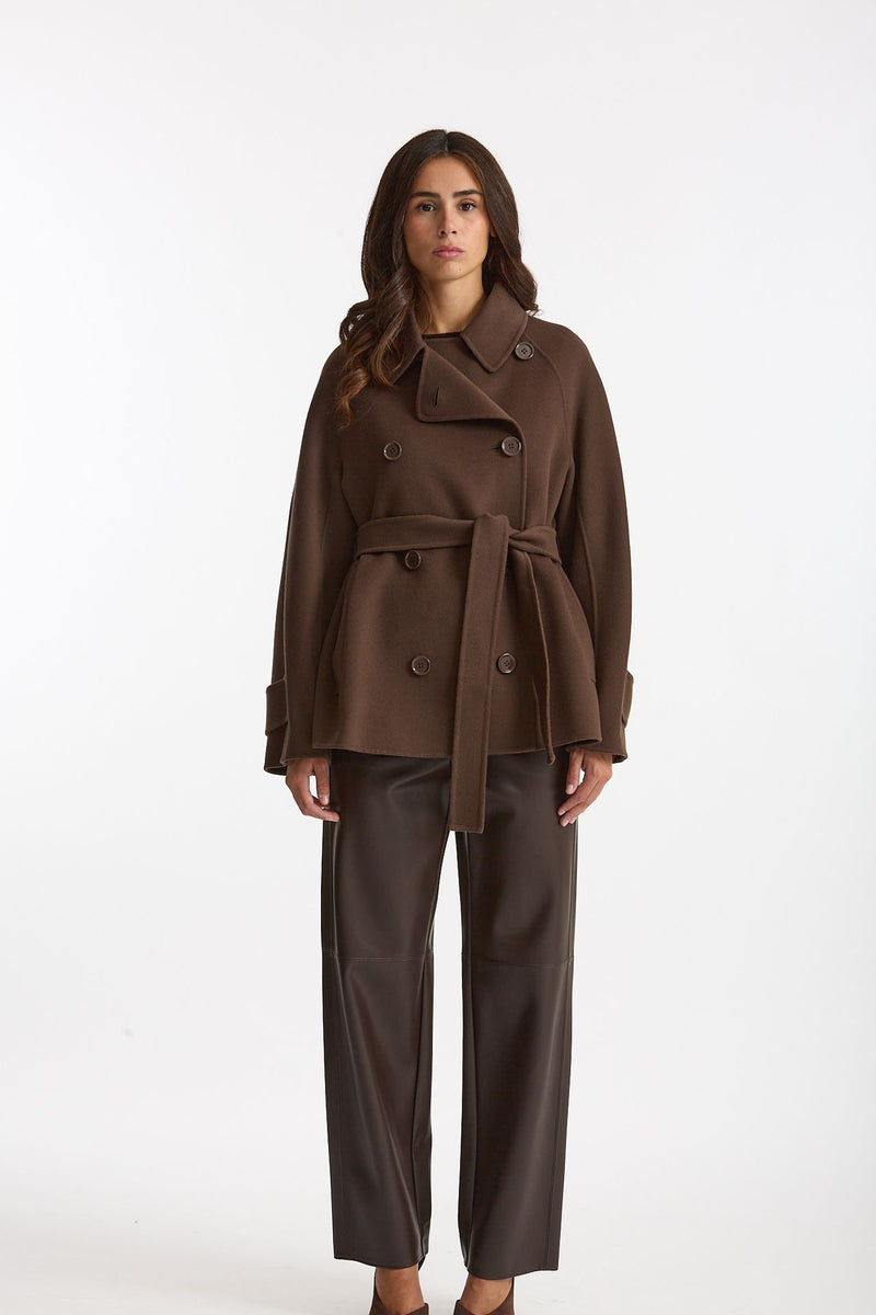 Trench corto LOUIS doppio tessuto lana marrone donna Max mara s - 5