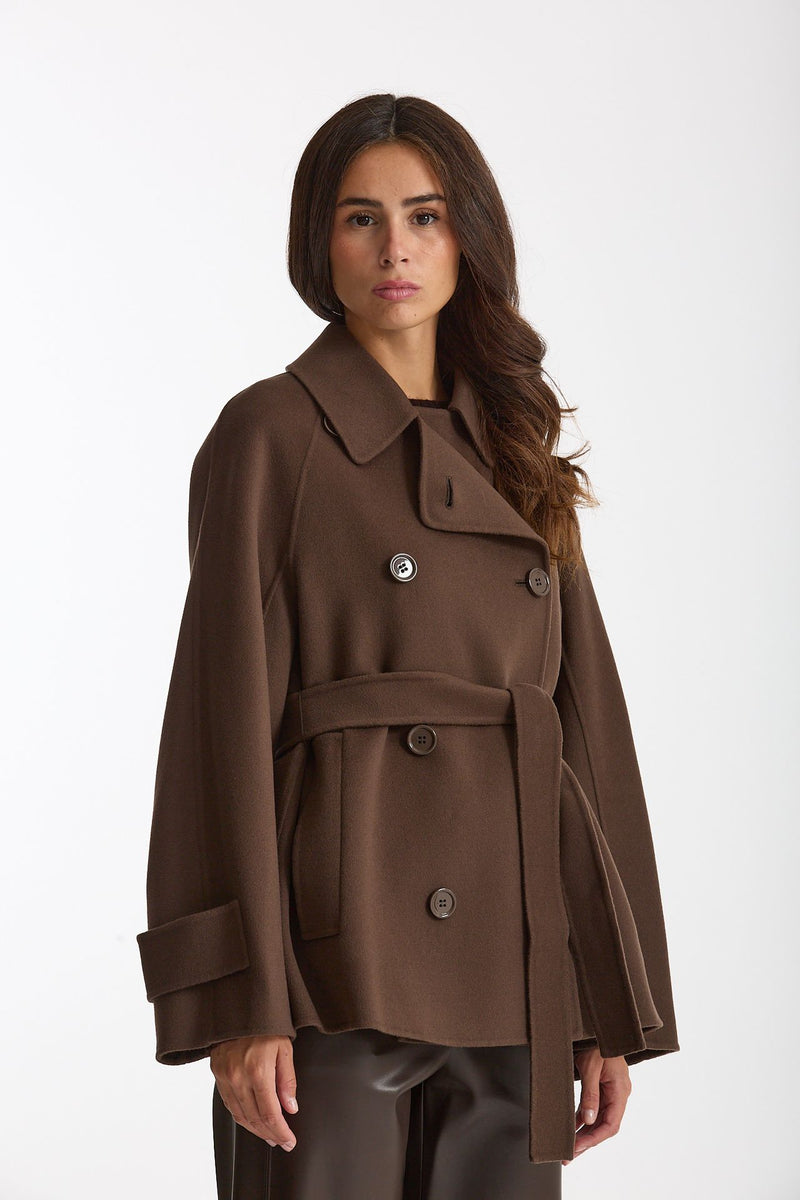 Trench corto LOUIS doppio tessuto lana marrone donna Max mara s - 1