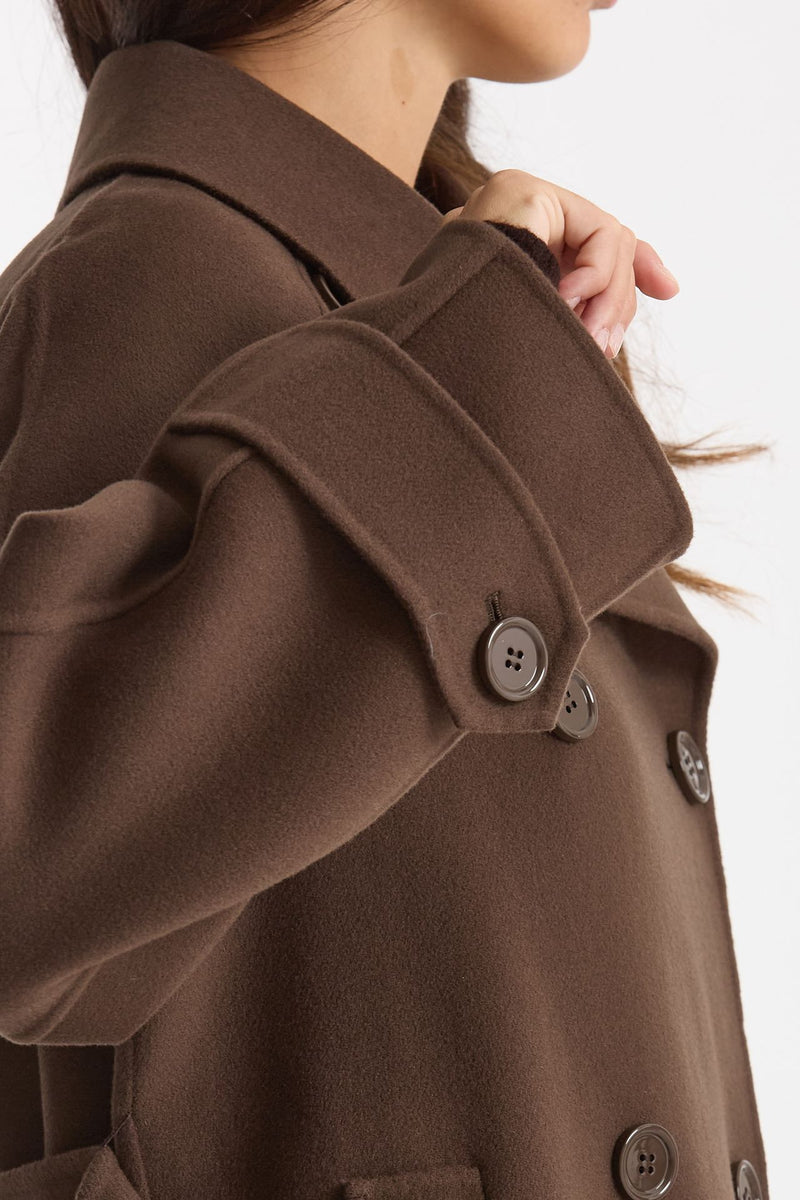 Trench corto LOUIS doppio tessuto lana marrone donna Max mara s - 2