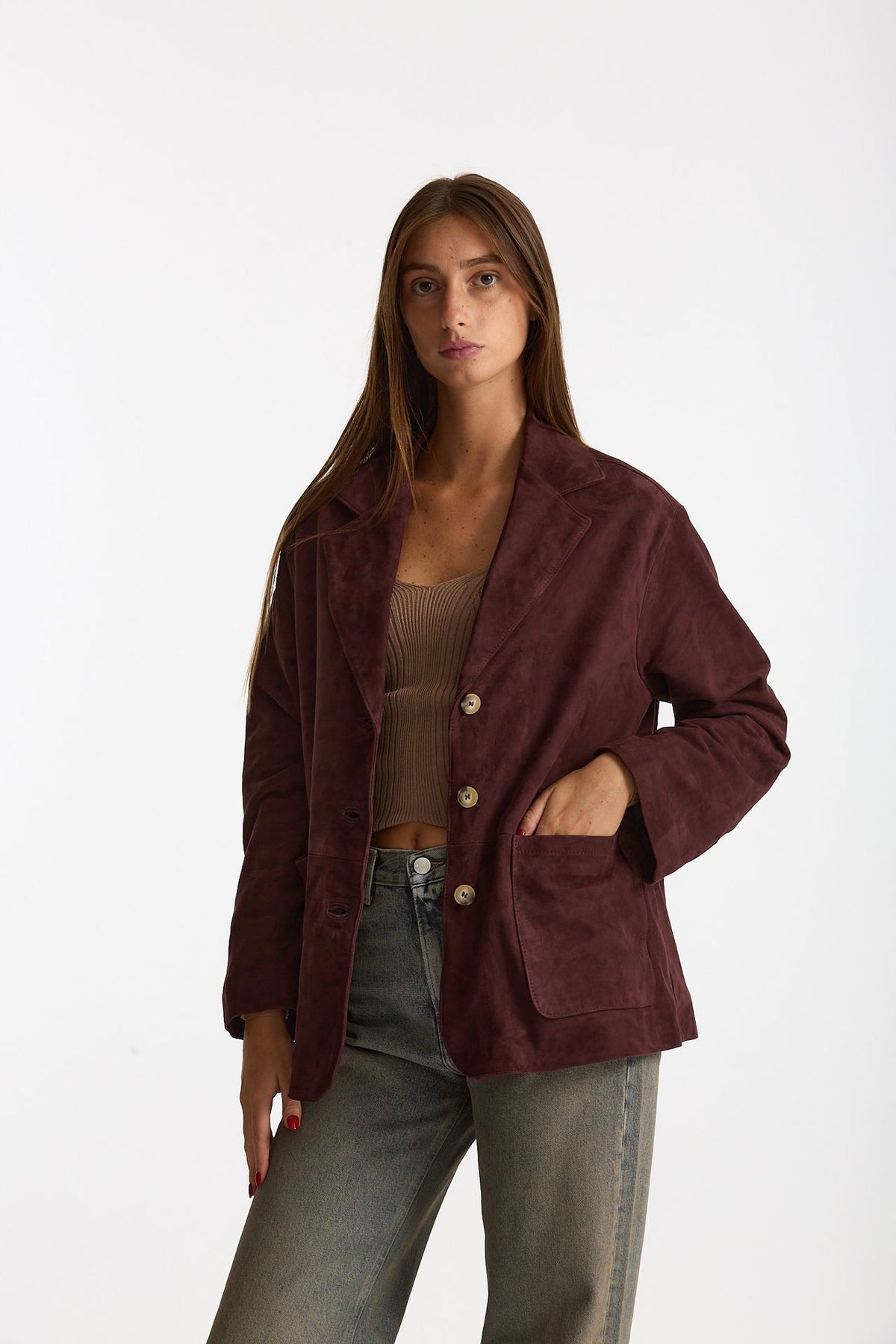 Blazer in suede burgundi donna Mono - 1