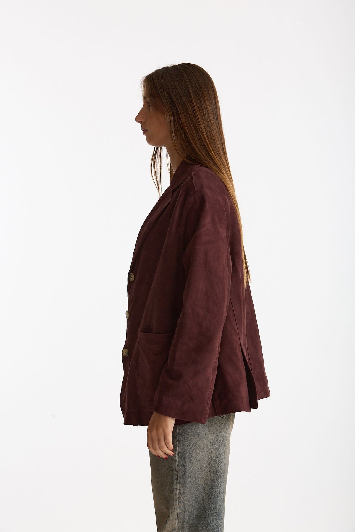 Blazer in suede burgundi donna Mono - 3