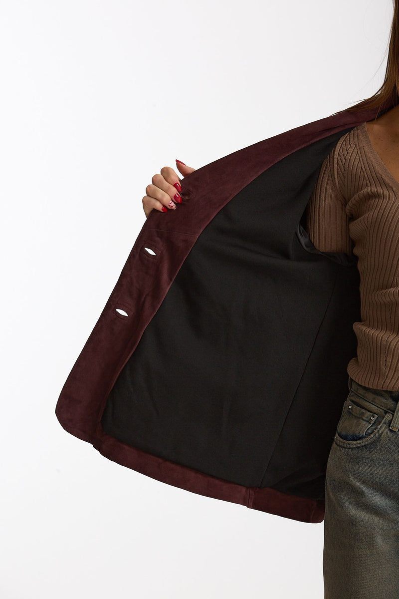 Blazer in suede burgundi donna Mono - 5