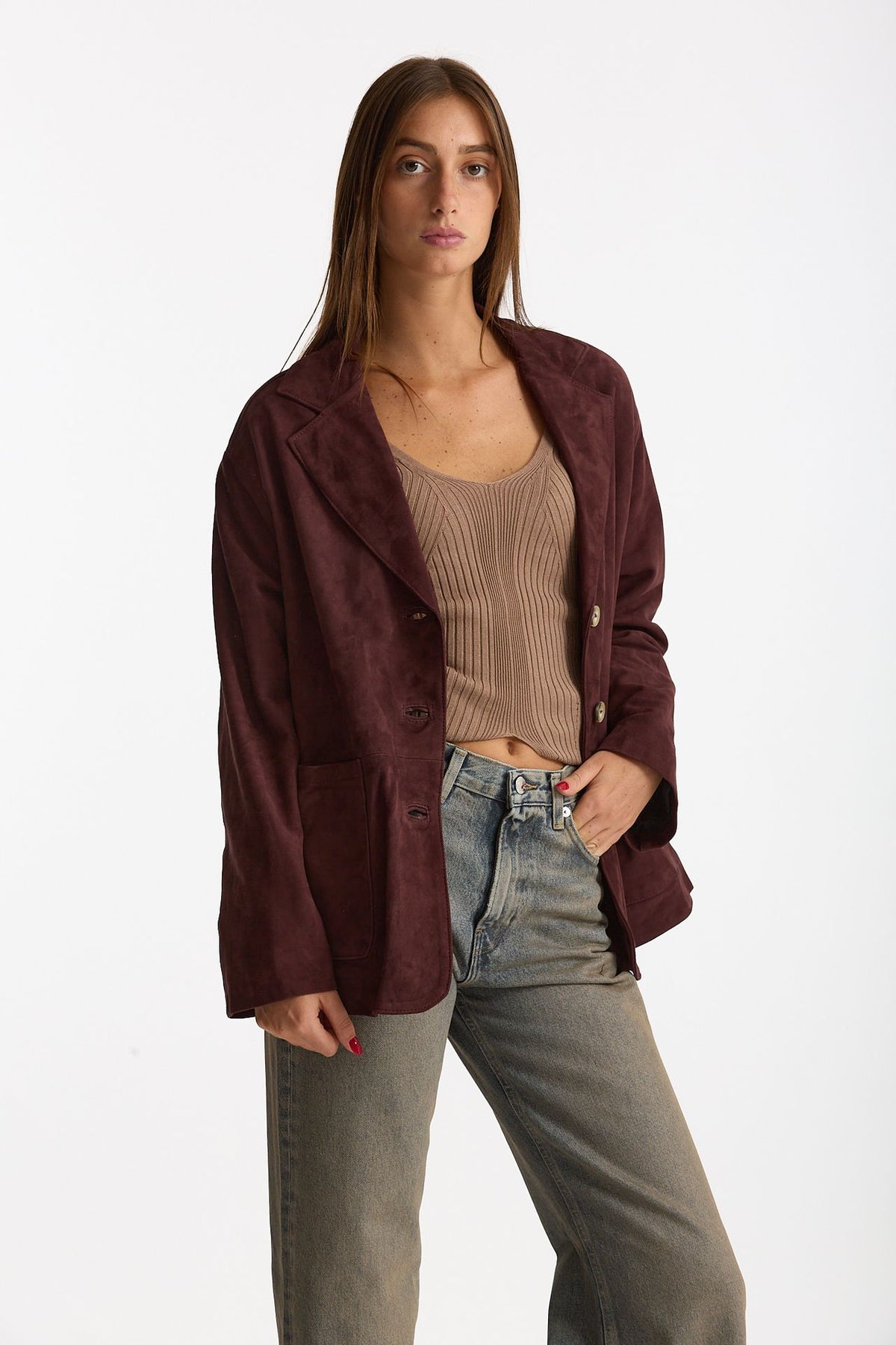 Blazer in suede burgundi donna Mono - 2