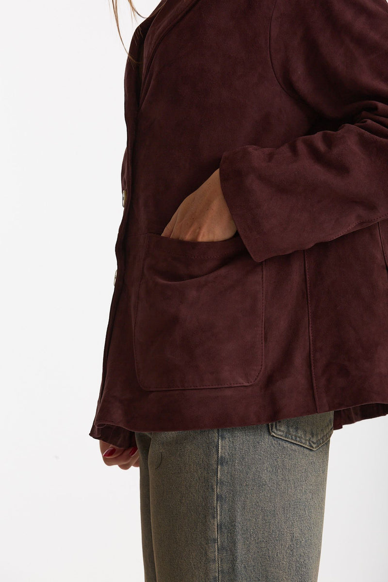 Blazer in suede burgundi donna Mono - 6