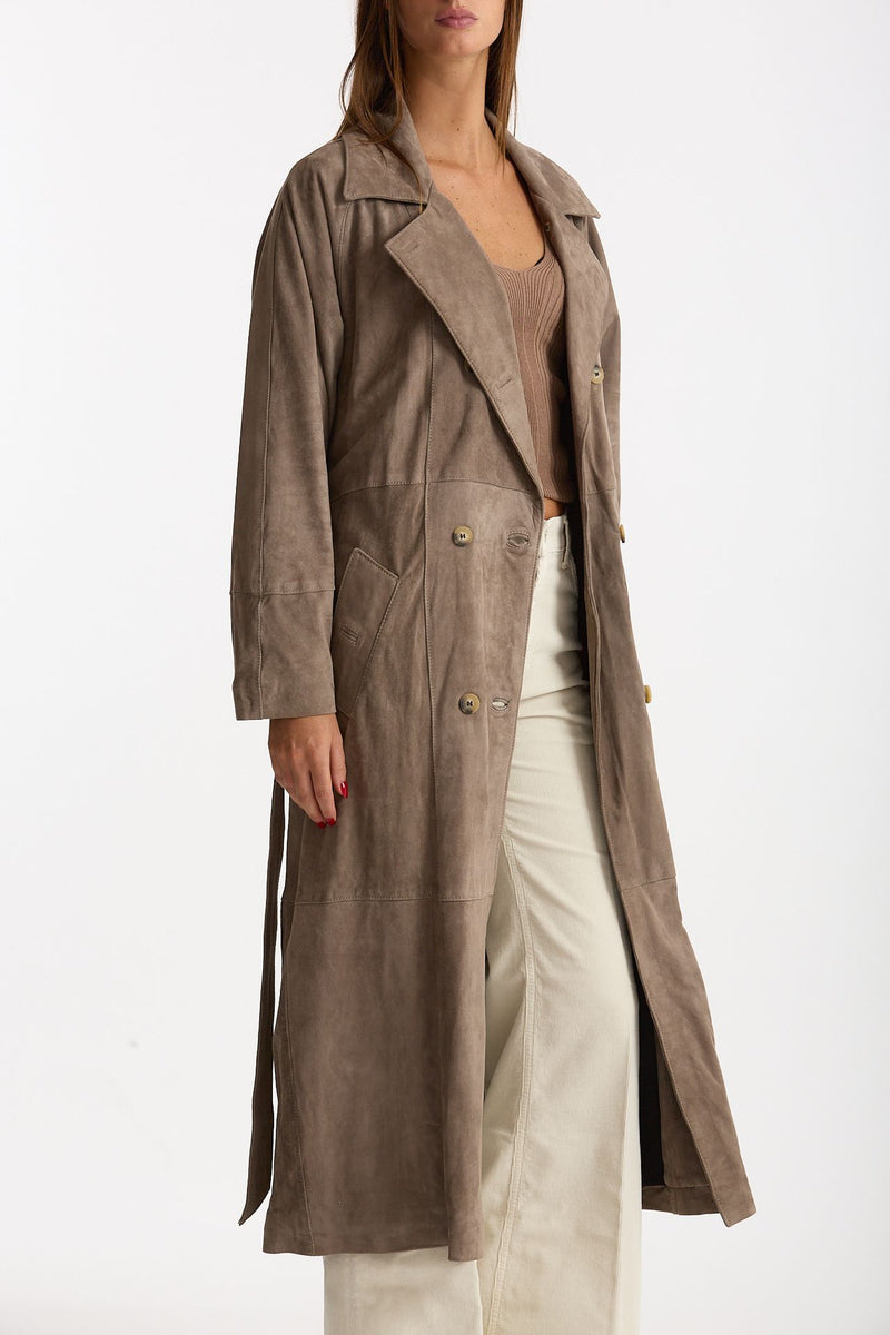 Soprabito in suede tortora donna Mono - 5
