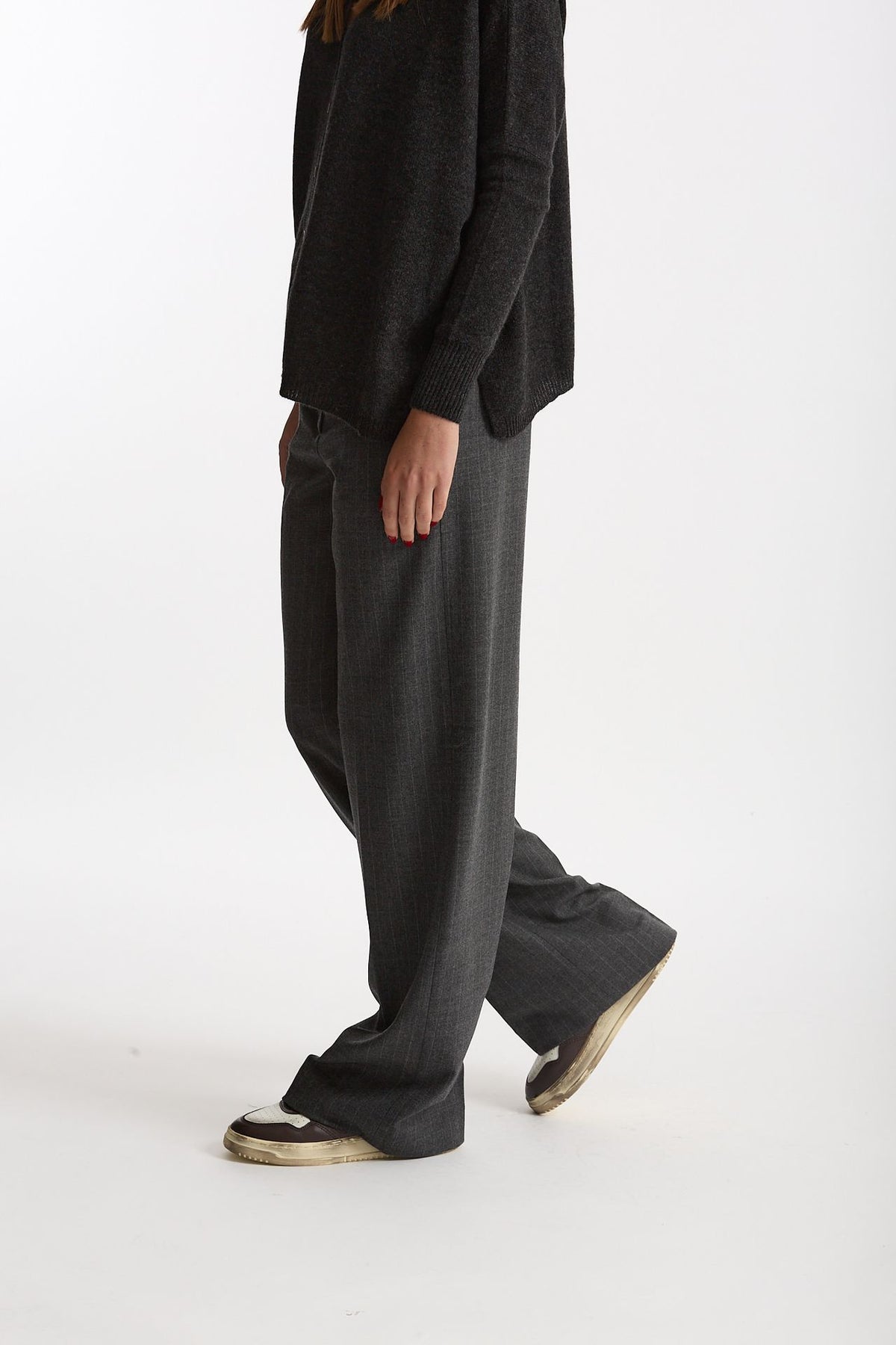 Pantalone palazzo FIAMMA gessato bianco e grigio donna Nine in the morning - 1