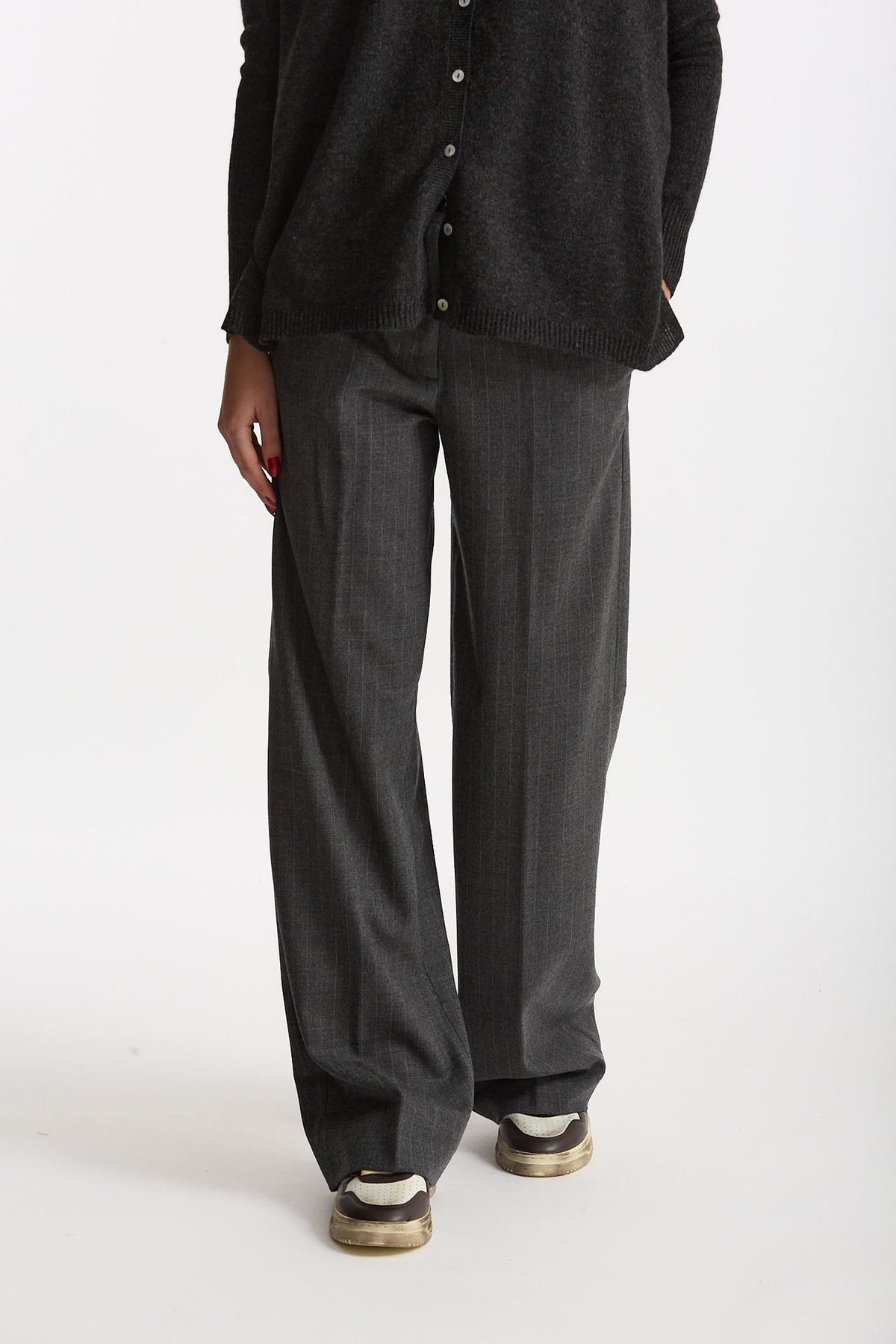 Pantalone palazzo FIAMMA gessato bianco e grigio donna Nine in the morning - 2