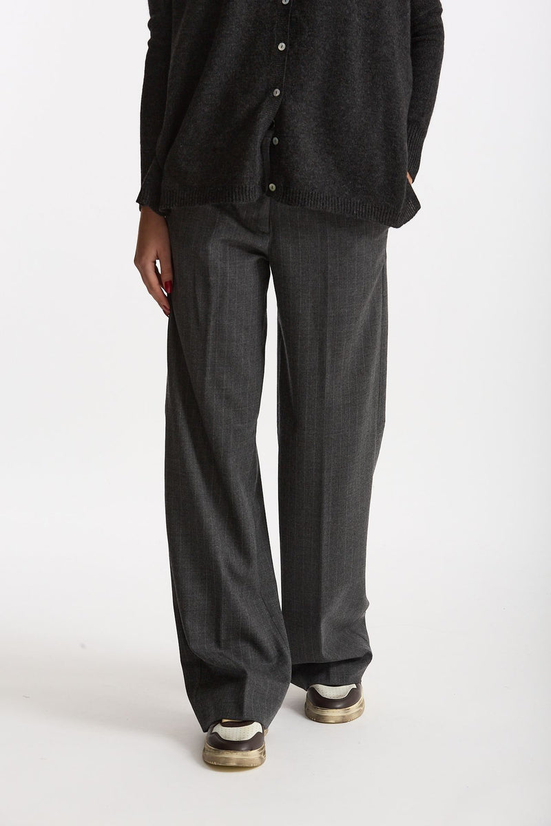 Pantalone palazzo FIAMMA gessato bianco e grigio donna Nine in the morning - 2