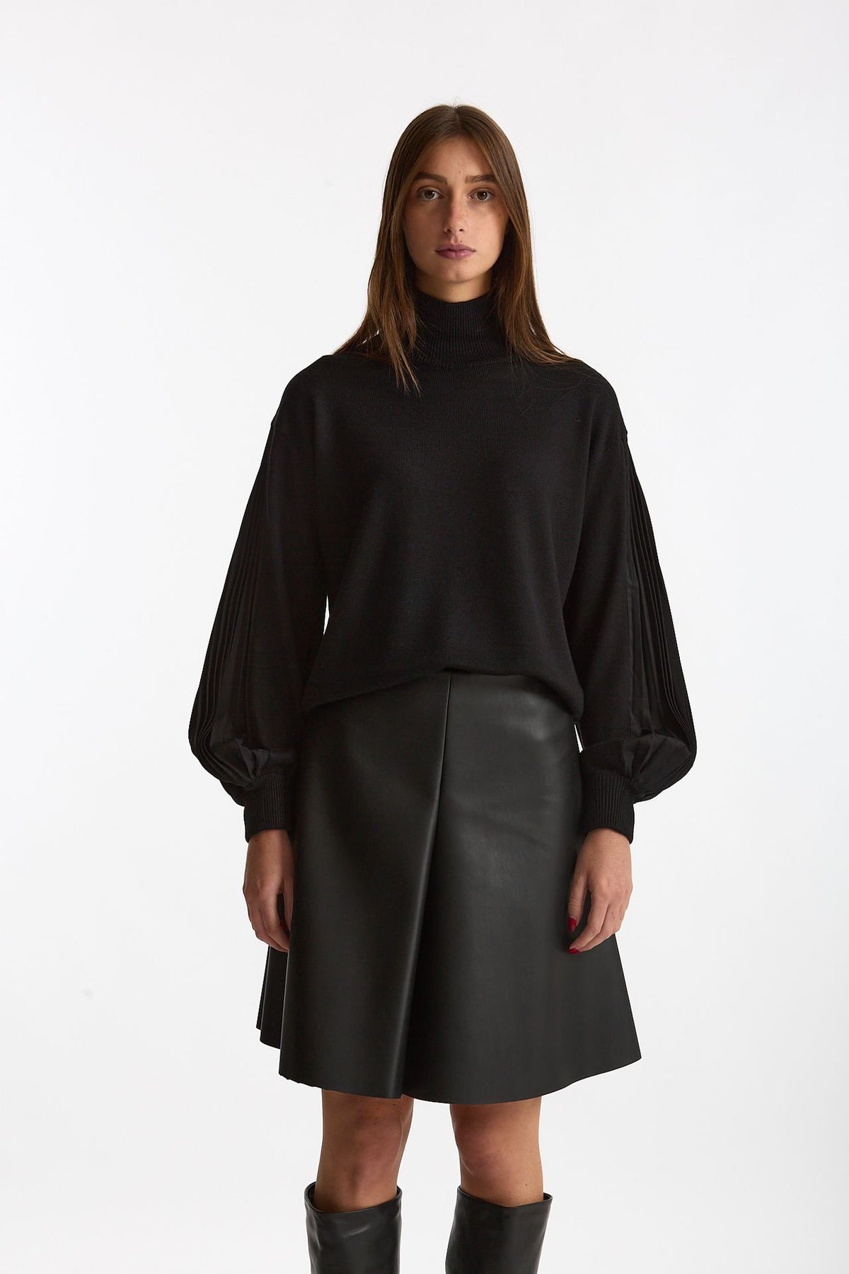 Maglia dolcevita maniche a sbuffo nero donna Nude - 2