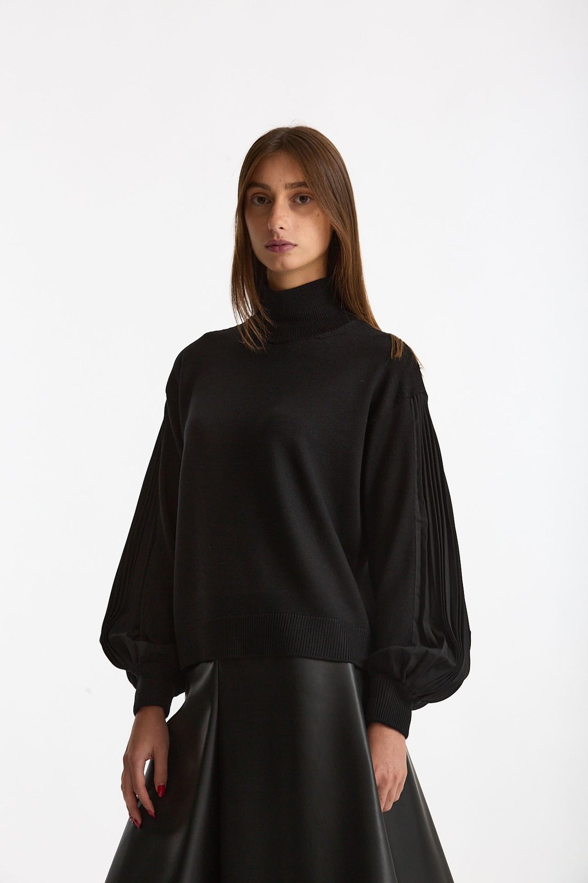 Maglia dolcevita maniche a sbuffo nero donna Nude - 5