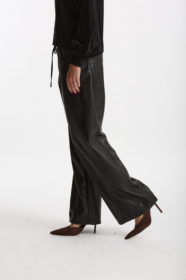Pantalone wide leg ecopelle nero donna Nude