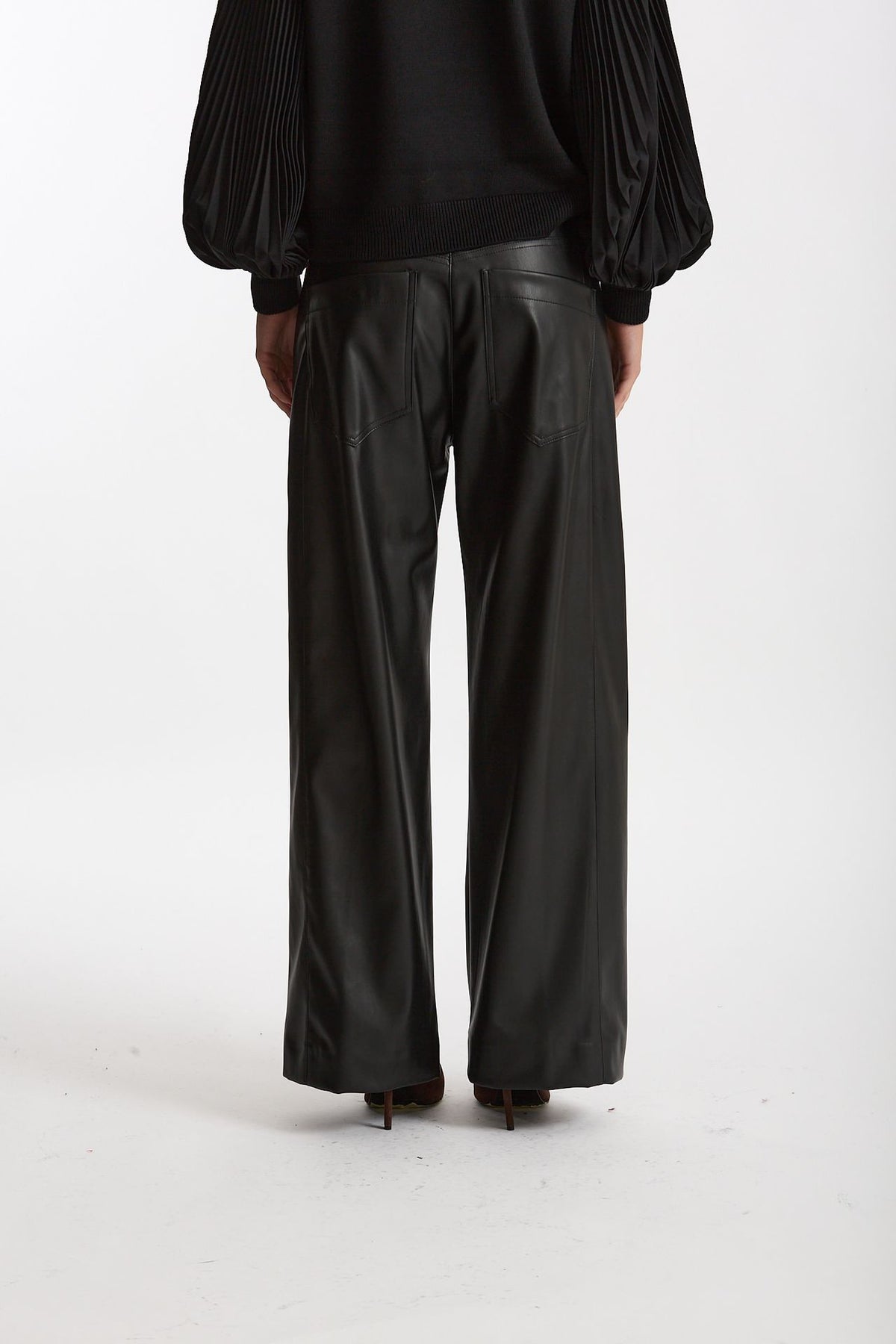 Pantalone wide leg ecopelle nero donna Nude - 3