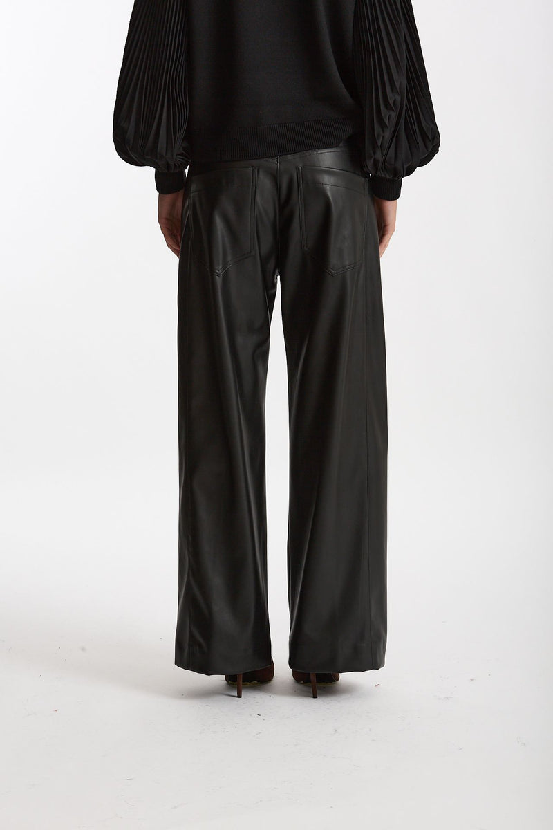 Pantalone wide leg ecopelle nero donna Nude - 3