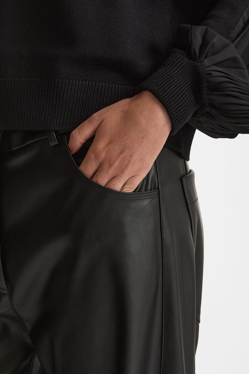 Pantalone wide leg ecopelle nero donna Nude - 5