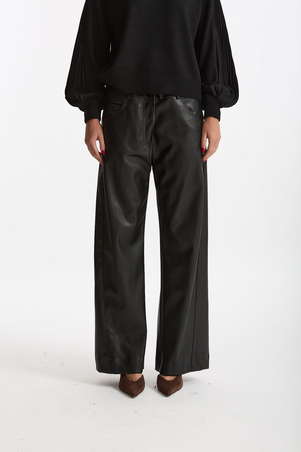 Pantalone wide leg ecopelle nero donna Nude